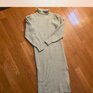 Elegant Tan Turtleneck Sweater Dress